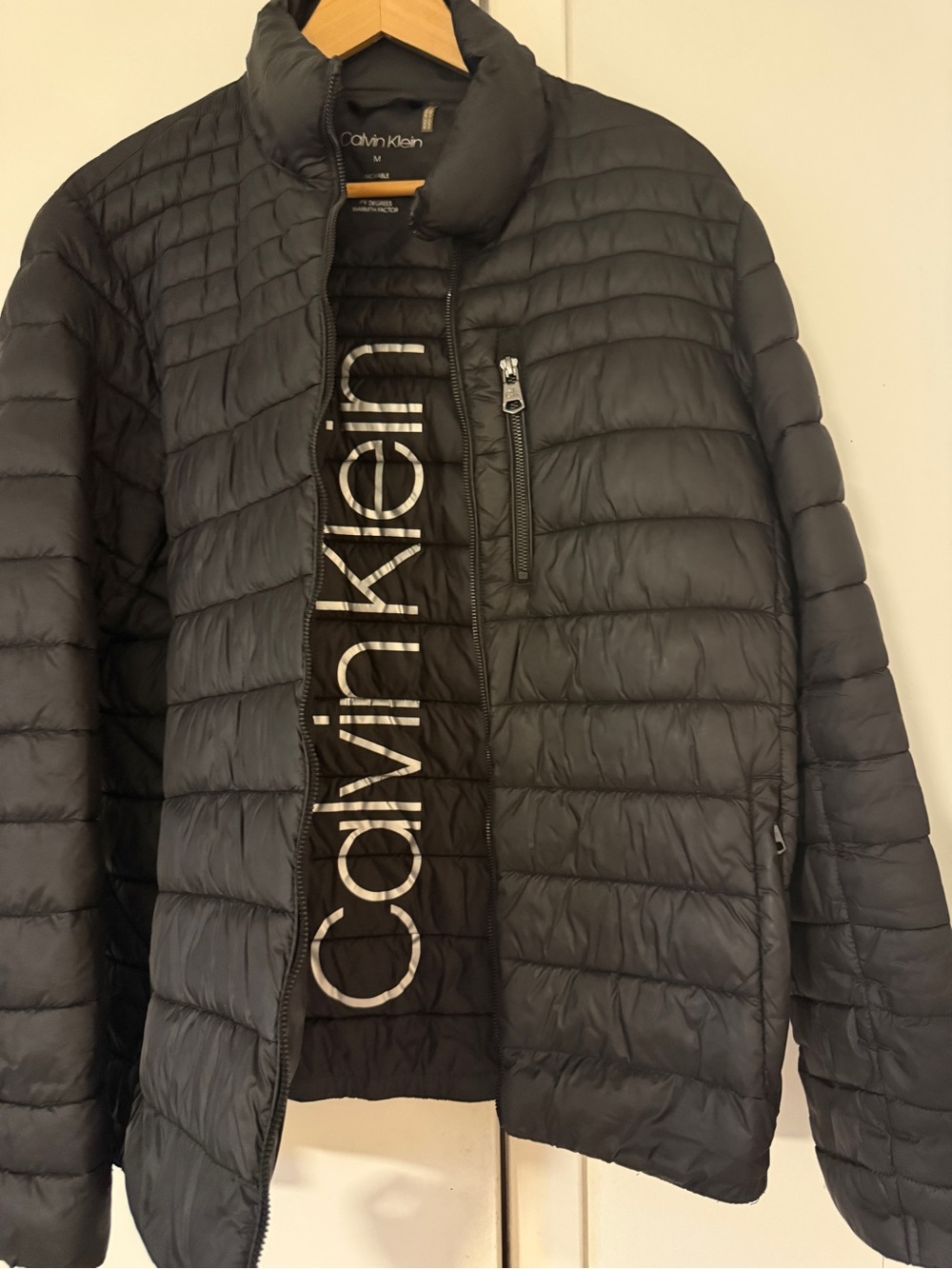 Calvin Klein Men's Black Quilted Puffer with Logo Interior